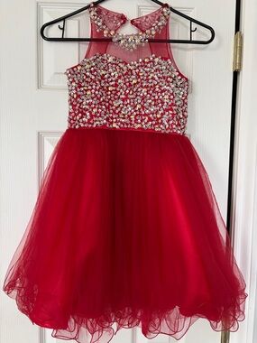 Girls Red Sequin Bodice Tulle Pageant Dress